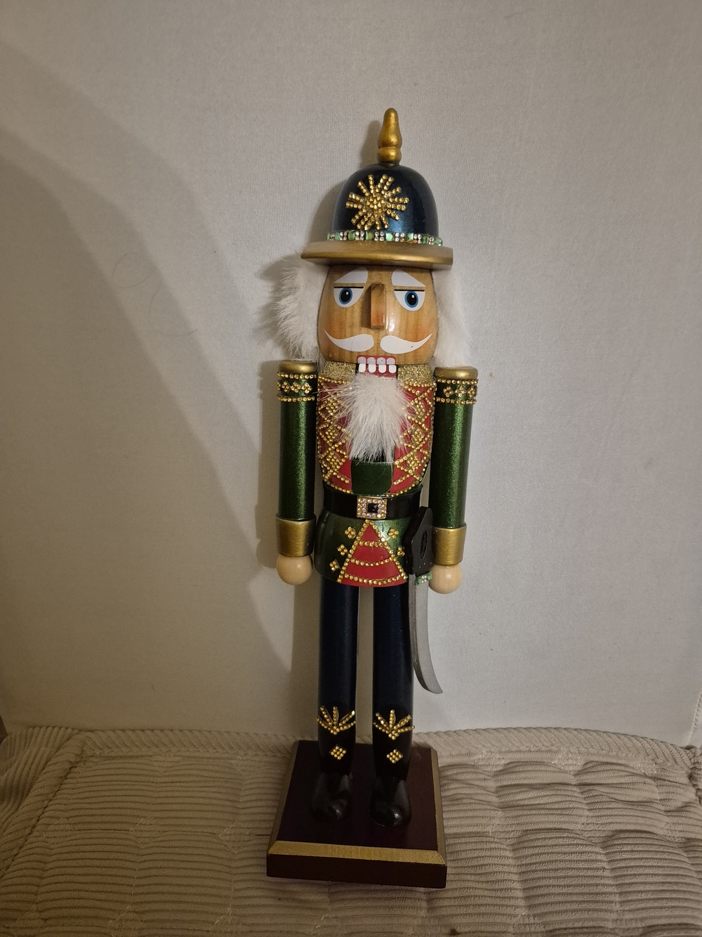 Cost Plus World Market Green, Gold & Navy Nutcracker Figurine